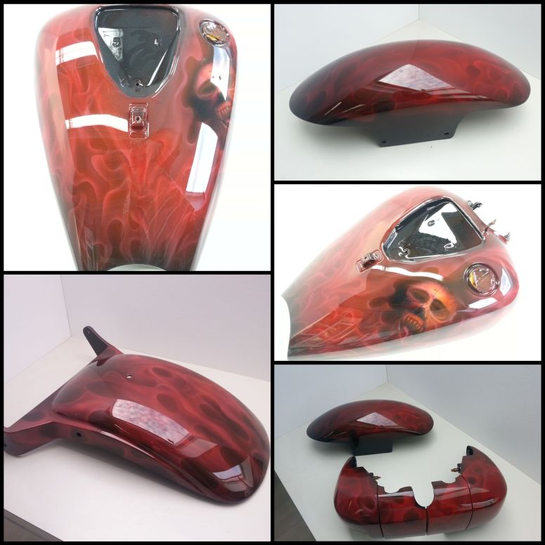 Flammenlackierung in Dunkelrot